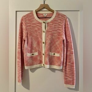 J Crew Pink and Cream Cardigan Sweater Size M